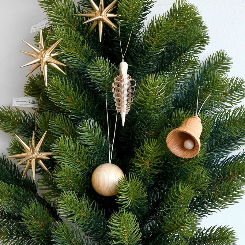 ドイツ製 白木のクリスマスのオーナメント3点セット 削り木・木の鐘 