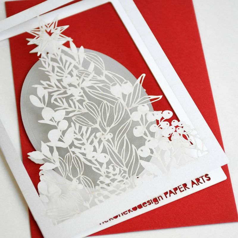 クリスマスカード 切り絵 ツリー型 立体 メッセージカード 封筒 