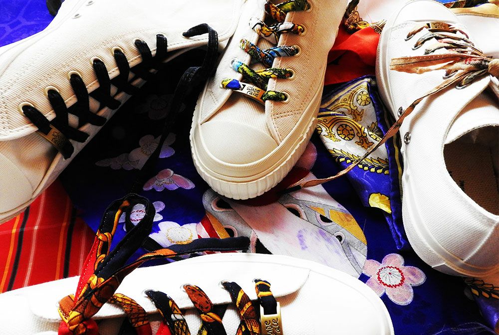 着物から作った靴紐　shoe face